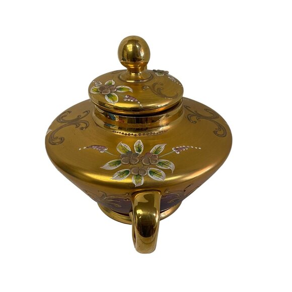 Vintage Hand-Painted Floral Gold Porcelain Teapot With Lid 11 1/2" x 7 1/2" - Picture 2 of 8